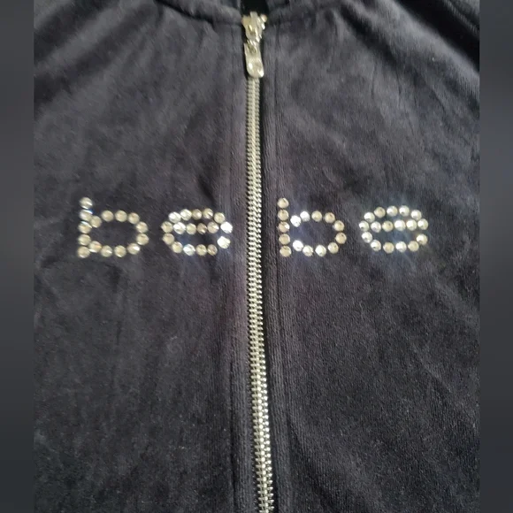 BEBE Black Velour With Rhinestone Y2K Hooded Dress Size M - Picture 3 of 12